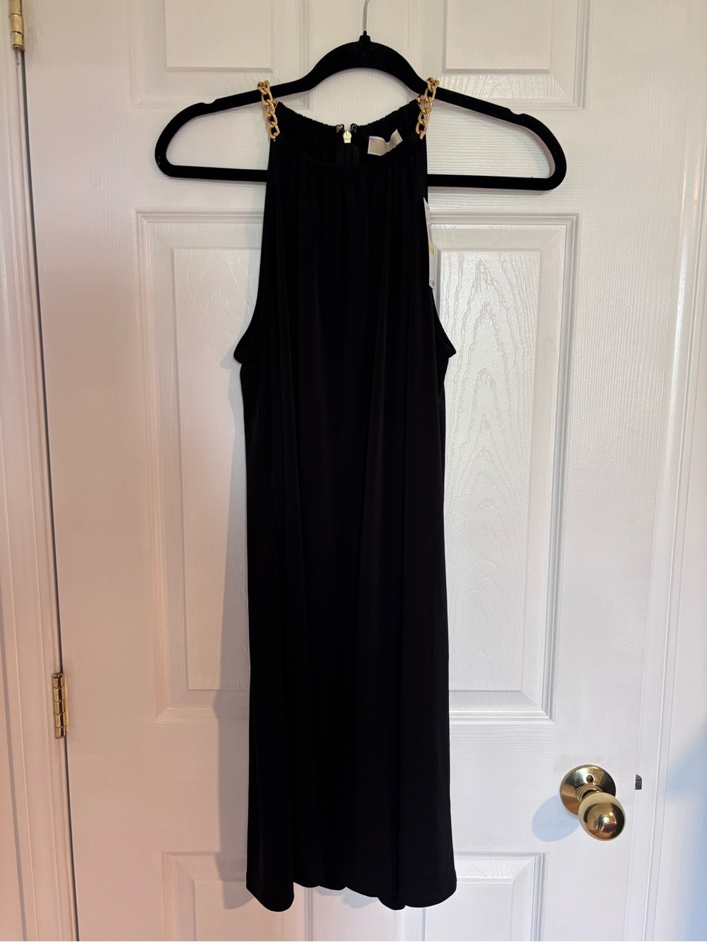 NWT Michael Kors black gold chain halter dress- medium